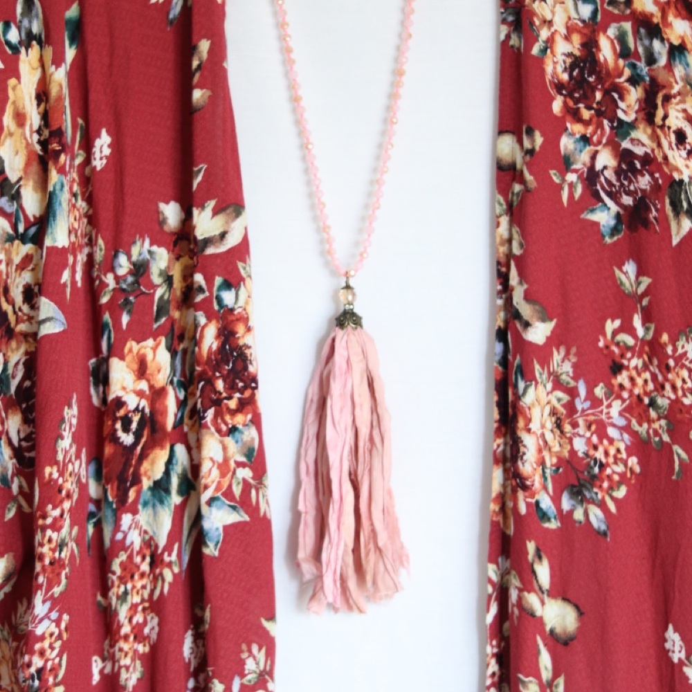 Pink Silk Tassel Necklace